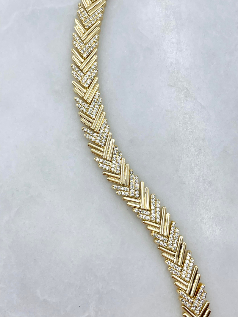 Altın Kaplama Zirkon Taşlı Üçgen Şerit Bileklik Gold