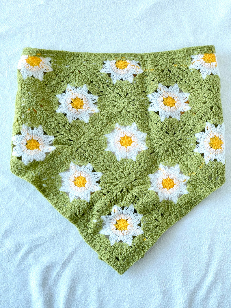 Papatya Desenli Örgü Bandana Yeşil