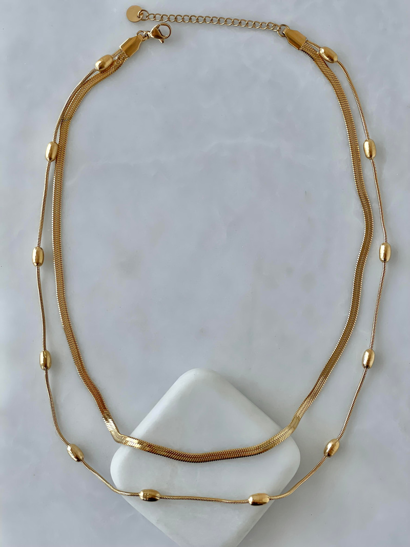 Çelik Oval Top İtalyan Çift Sıra Kolye