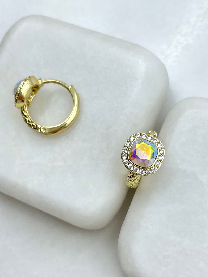 Özel Seri Swarovski Taşlı İşlemeli Halka Küpe Gold