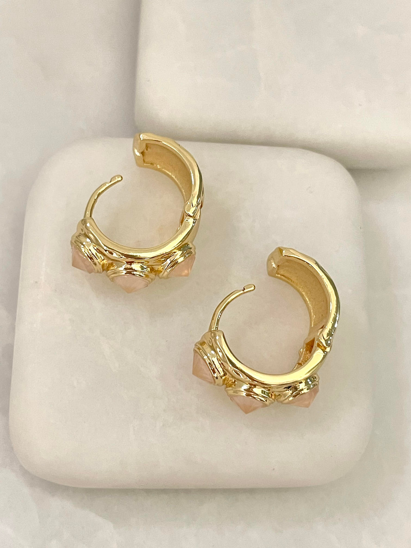 Altın Kaplama Pudra Taşlı Ezme Halka Küpe Gold