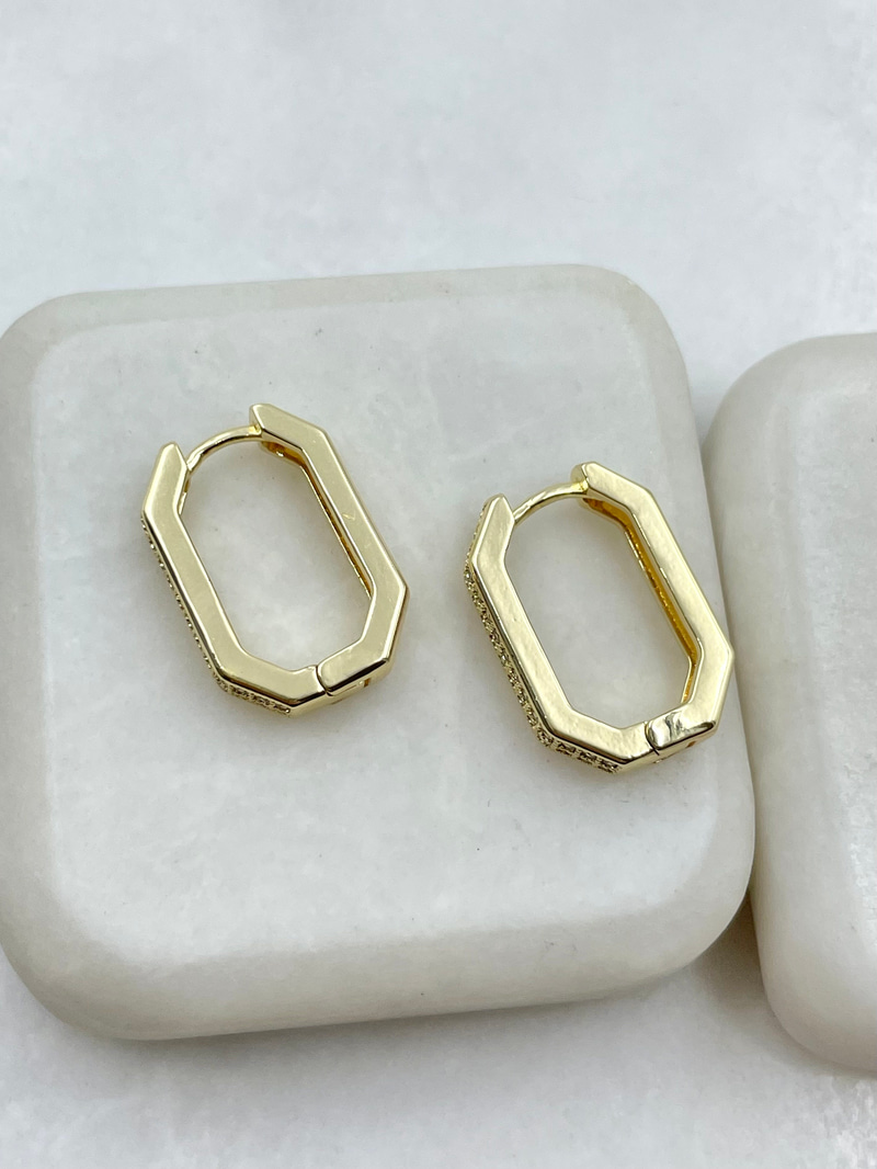 Gömme Taşlı Beşgen Küpe 2 cm Gold