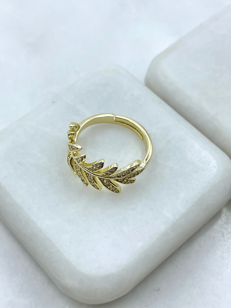 Altın Kaplama Gömme Taşlı Yaprak Yüzük Gold