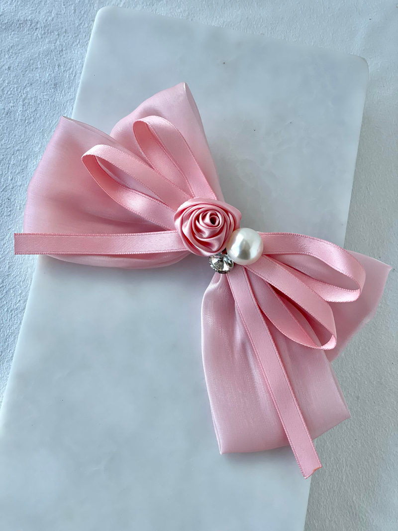 Güllü Organze Tül Fiyonk Otomatik Toka Pembe