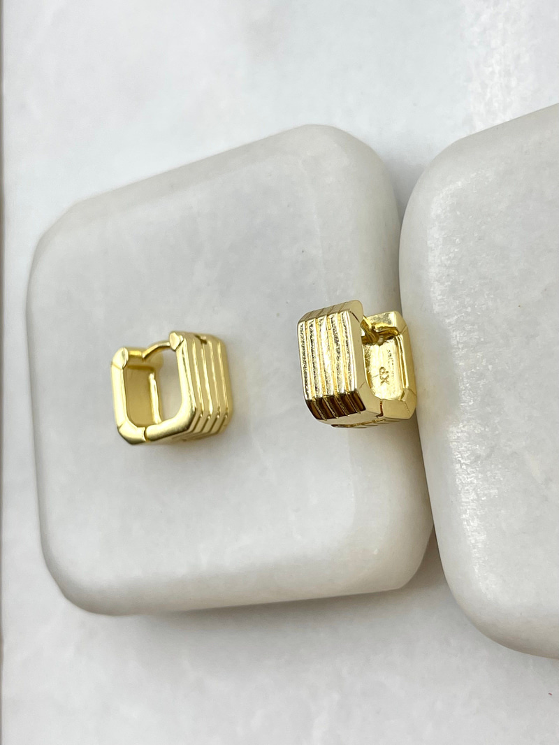 Özel Seri Kare Çizgili Minimal Küpe Gold