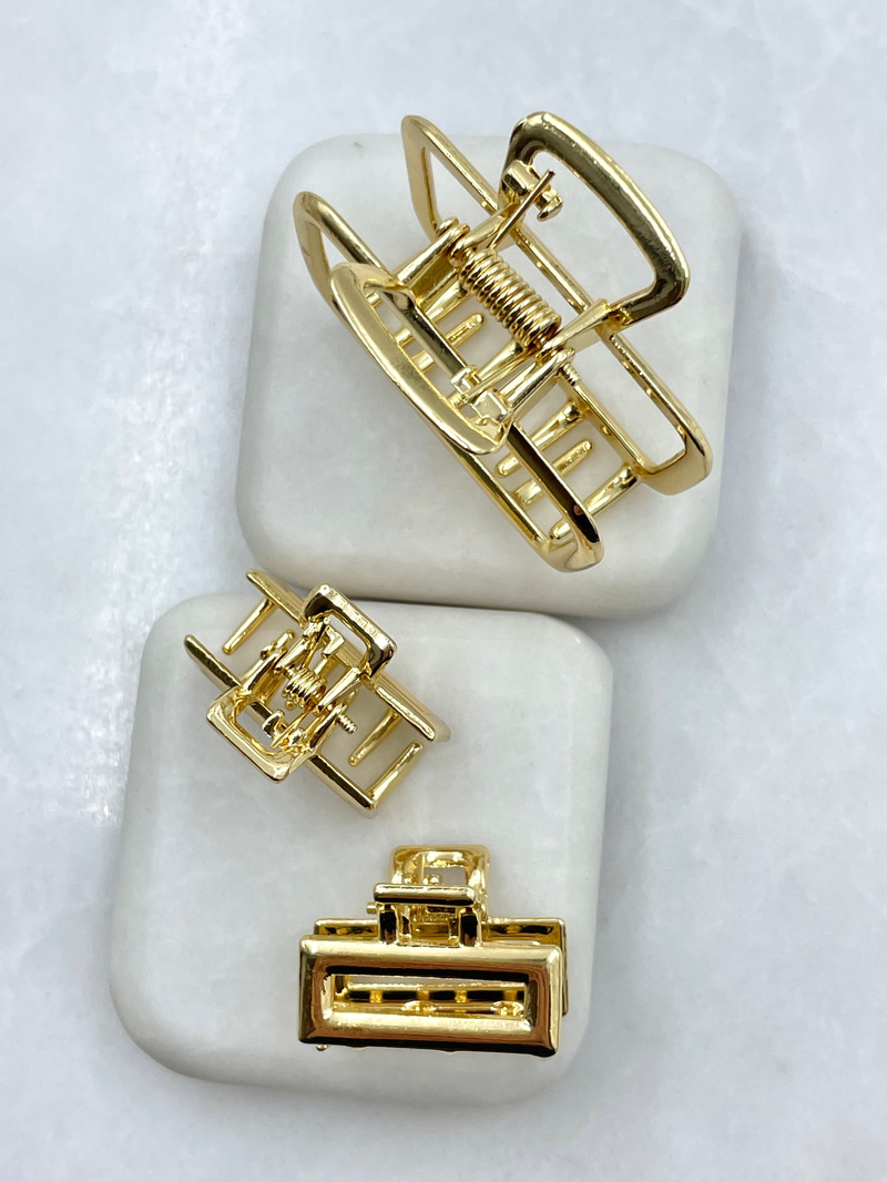 Metal Üçlü Dikdörtgen Mandal Toka Gold