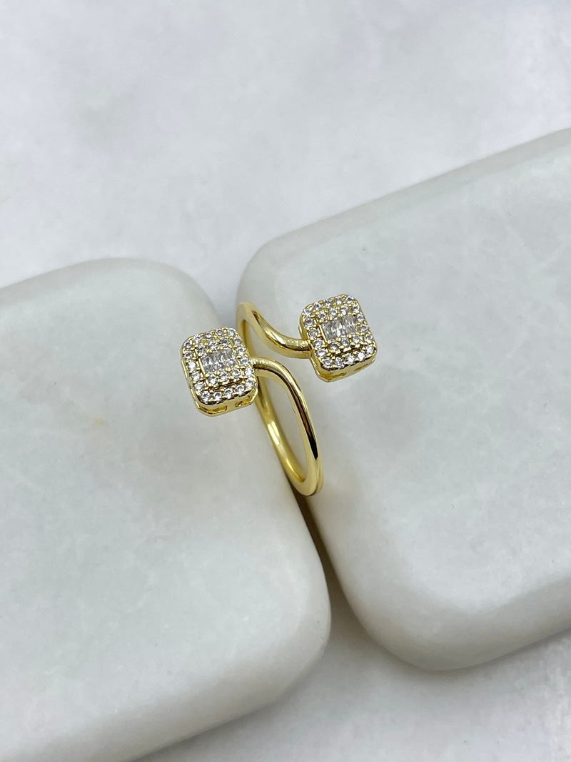 Altın Kaplama Baget ve Gömme Taşlı Birleşim Dikdörtgen Yüzük Gold