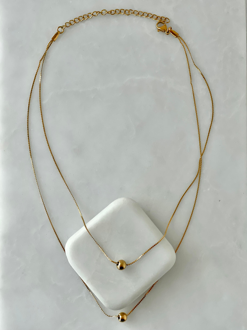 Çelik Çift Sıra Minimal Topçuk Kolye