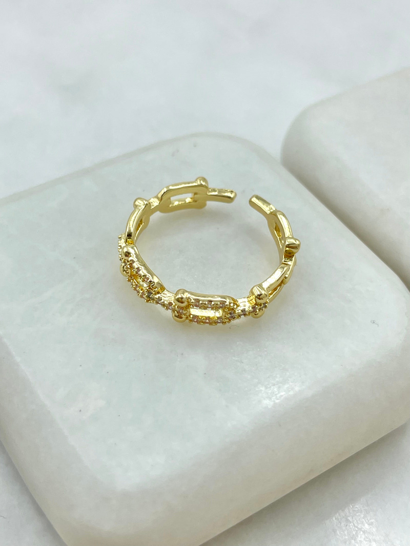 Gömme Taşlı Tasarım Zincir Yüzük Gold