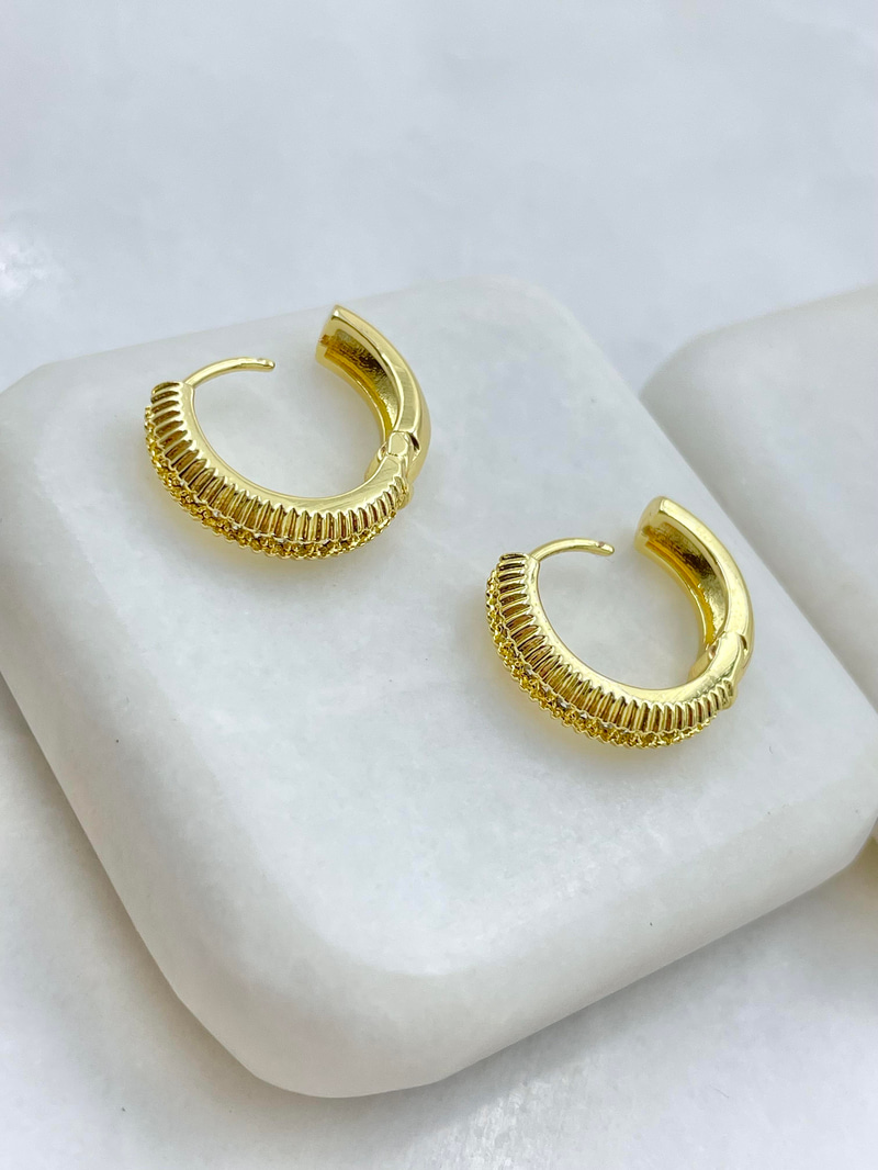Altın Kaplama Gömme Taşlı Vintage Halka Küpe Gold