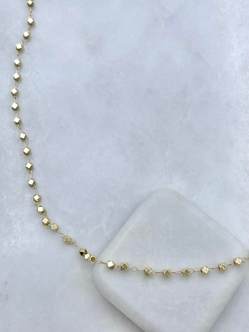 Altın Kaplama Işıltılı Küp Boncuk Kolye 60 cm Gold