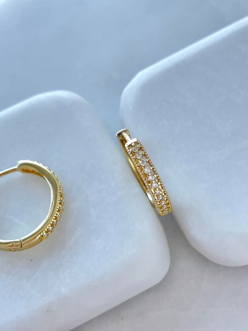 Özel Seri Zirkon Taşlı Dizi Halka Küpe Gold