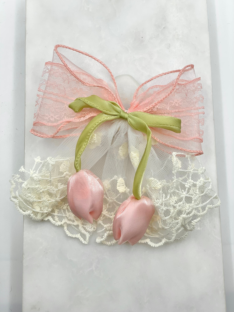 Lale Sallantılı Dantel Kumaş Otomatik Toka Toz Pembe