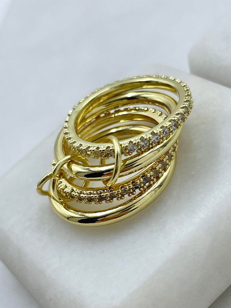 Altın Kaplama Gömme Taşlı Dörtlü Halka Yüzük Gold