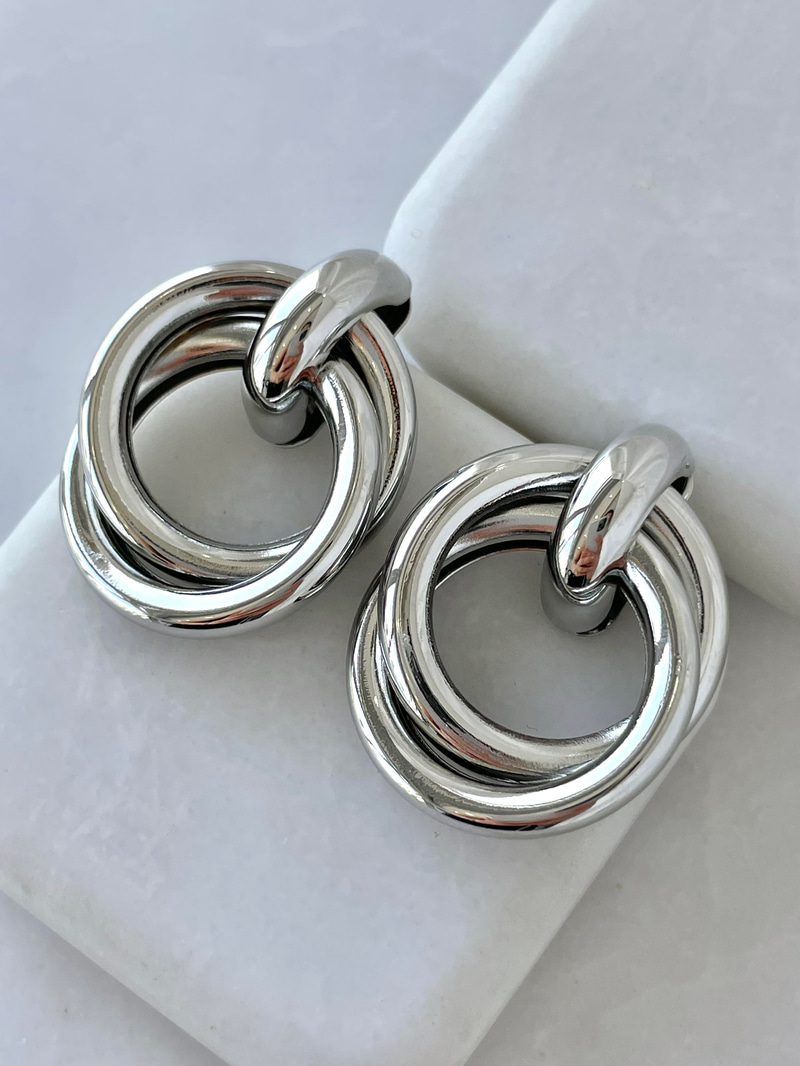 Altın Kaplama Çift Halkalı Vintage Küpe Gümüş