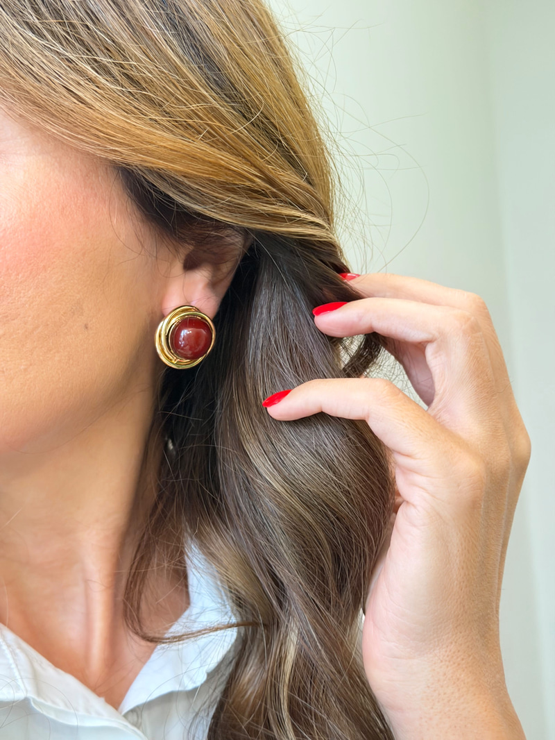 Bordo Taş Gold Sarmal Vintage Küpe Gold