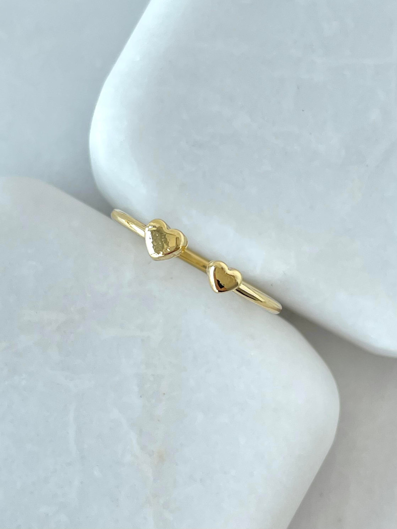 Altın Kaplama Minimal Kalpli Birleşim Yüzük Gold