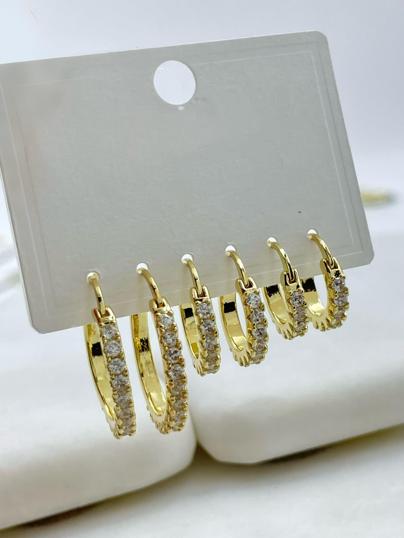 Altın Kaplama Altılı Pırlanta Halka Set Küpe Gold