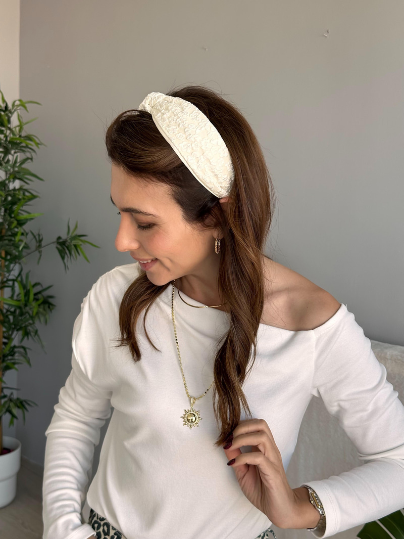 Çiçek Fisto Kumaş Bandana Taç Krem