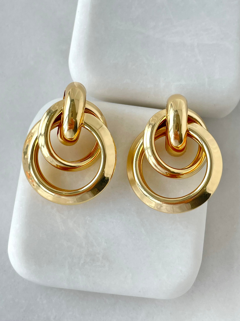 Altın Kaplama Vintage İç İçe Halka Küpe Gold
