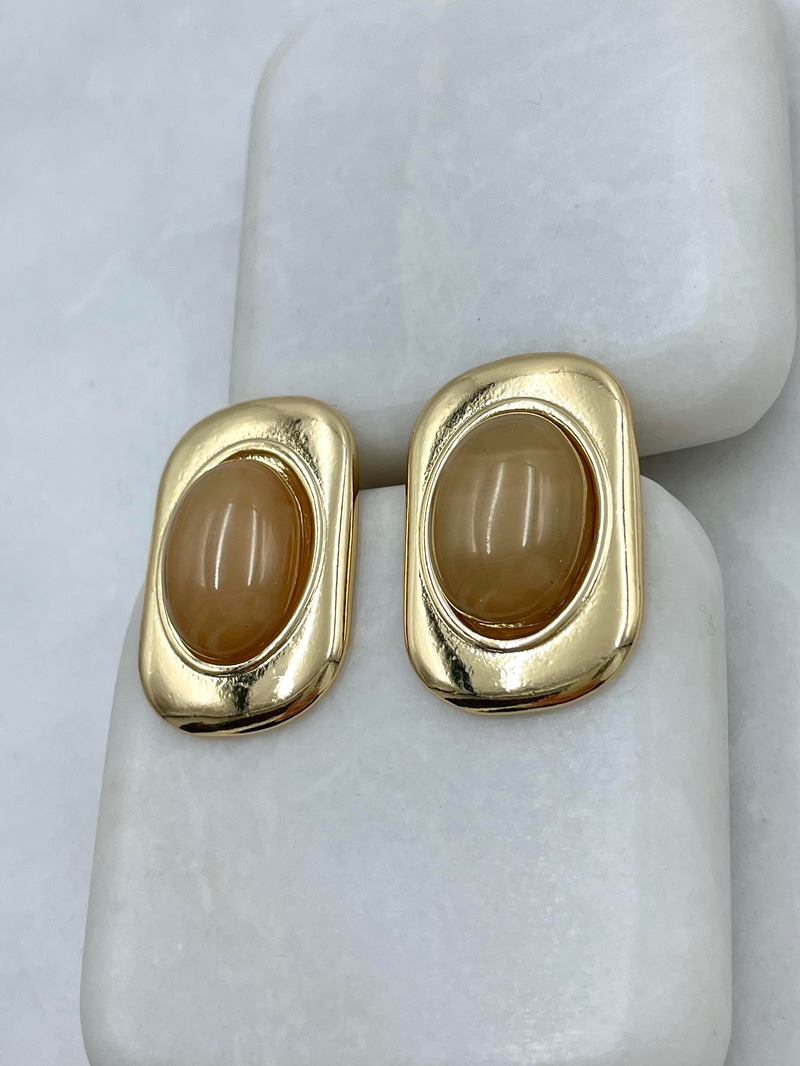 Altın Kaplama Gold Plaka Opal Taşlı Vintage Küpe Vizon