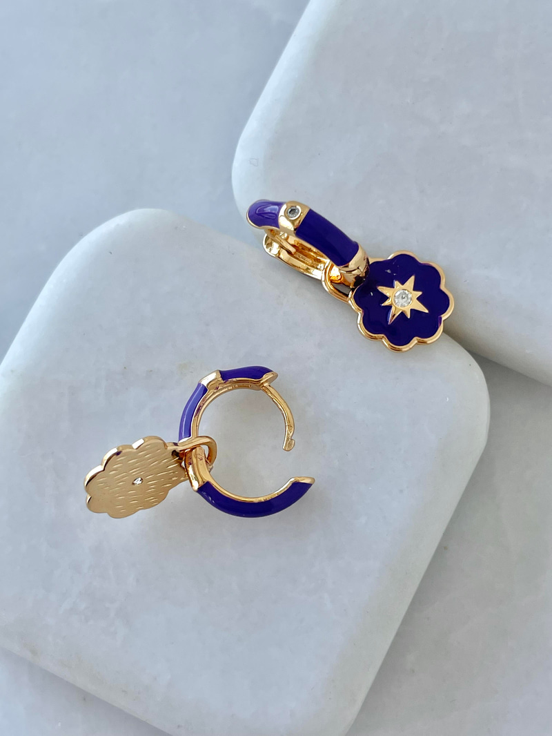 Altın Kaplama Mineli Yonca Küpe Mor