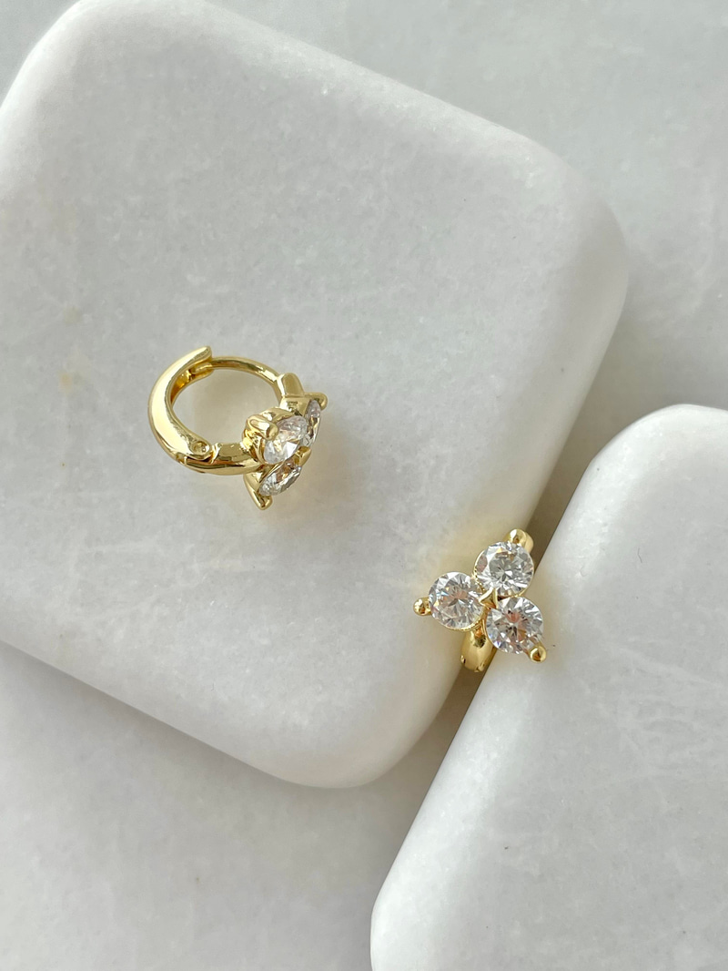 Özel Seri Üçlü Kristal Taşlı Halka Küpe Gold