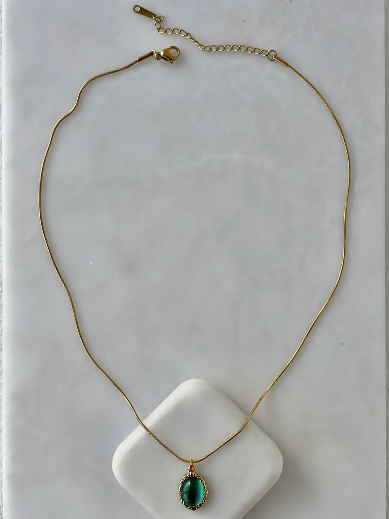 Çelik Opal Taşlı Etnik Desen Kolye Turkuaz-Gold