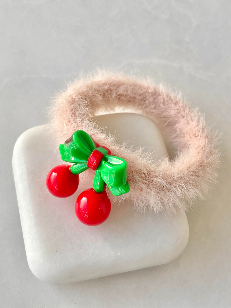 Kirazlı Scrunchie Toka Pembe