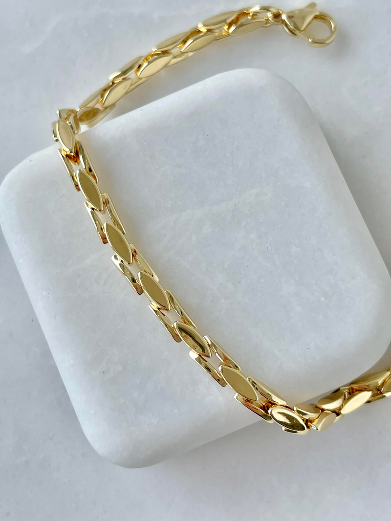 Altın Kaplama Örgü Arpa Zincir Bileklik Gold
