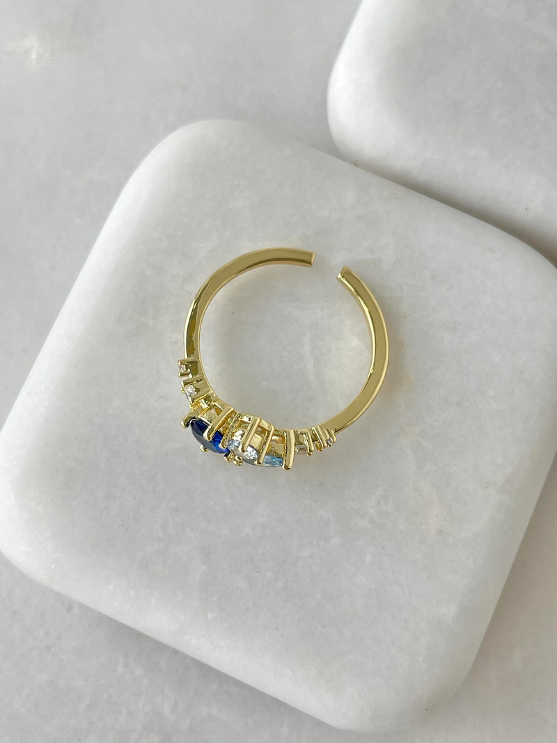 Altın Kaplama Renkli Kristal Taşlı Yüzük Gold