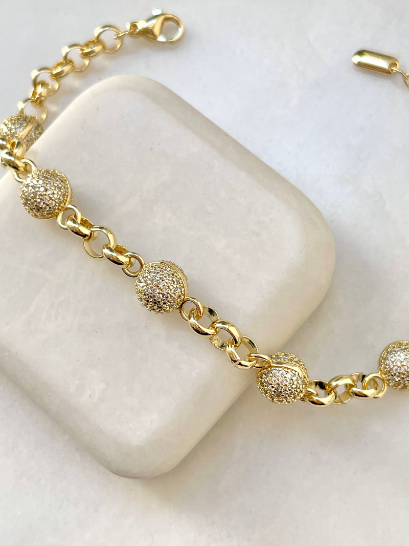 Zirkon Taşlı Beşli Topçuk Bileklik Gold