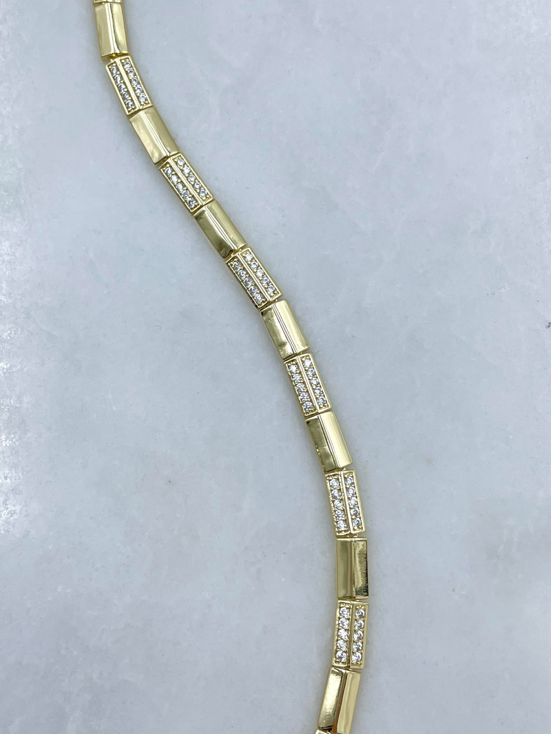 Altın Kaplama Gömme Taşlı Dikdörtgen Plaka Bileklik Gold