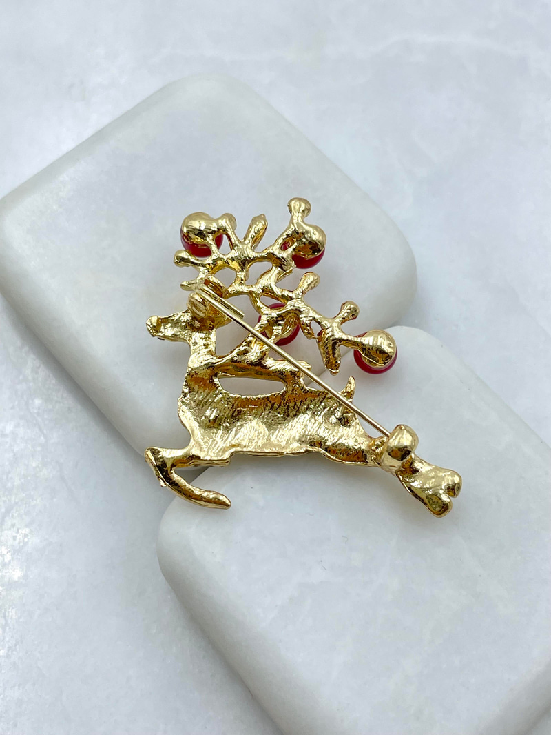 Kristal Taşlı Geyik Broş Gold