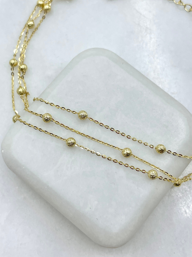 Altın Kaplama Topçuk Zincir Üç Sıra Halhal Gold