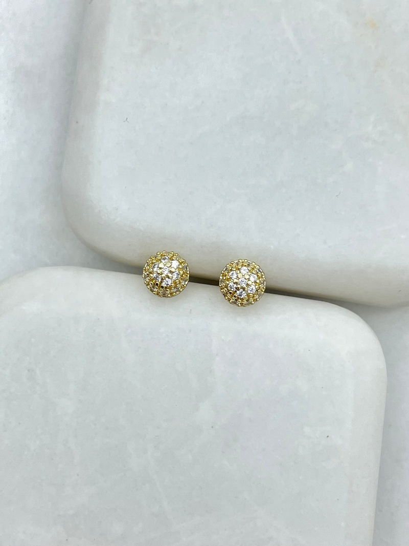 Özel Seri Gömme Taşlı Minik Top Küpe 0,5 cm Gold