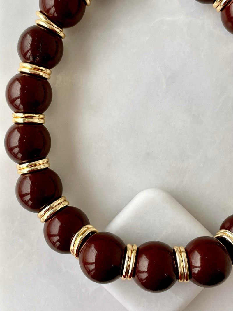 Gold Halka Detaylı Koyu Bordo Top Kolye