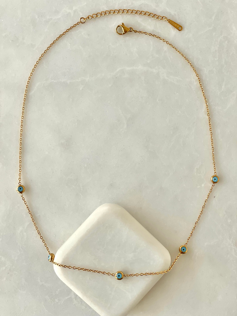 Çelik Beşli Minik Nazar Kolye Gold