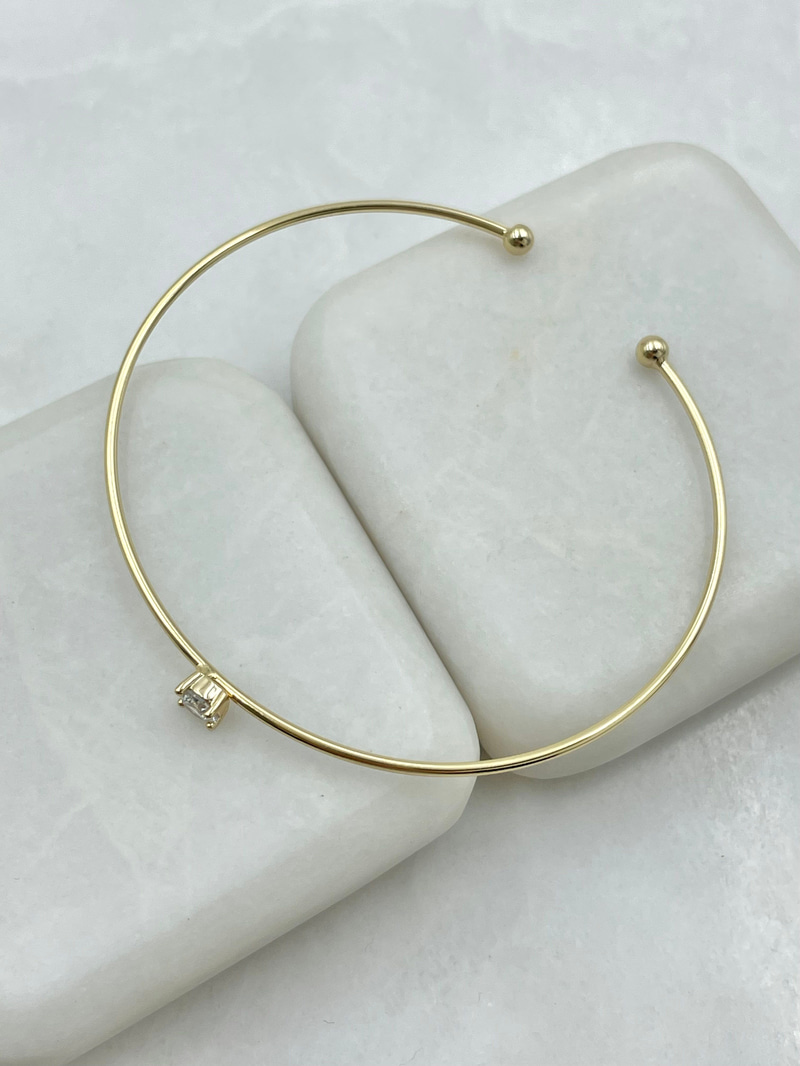 Kristal Taşlı Minimal Kelepçe Bileklik Gold