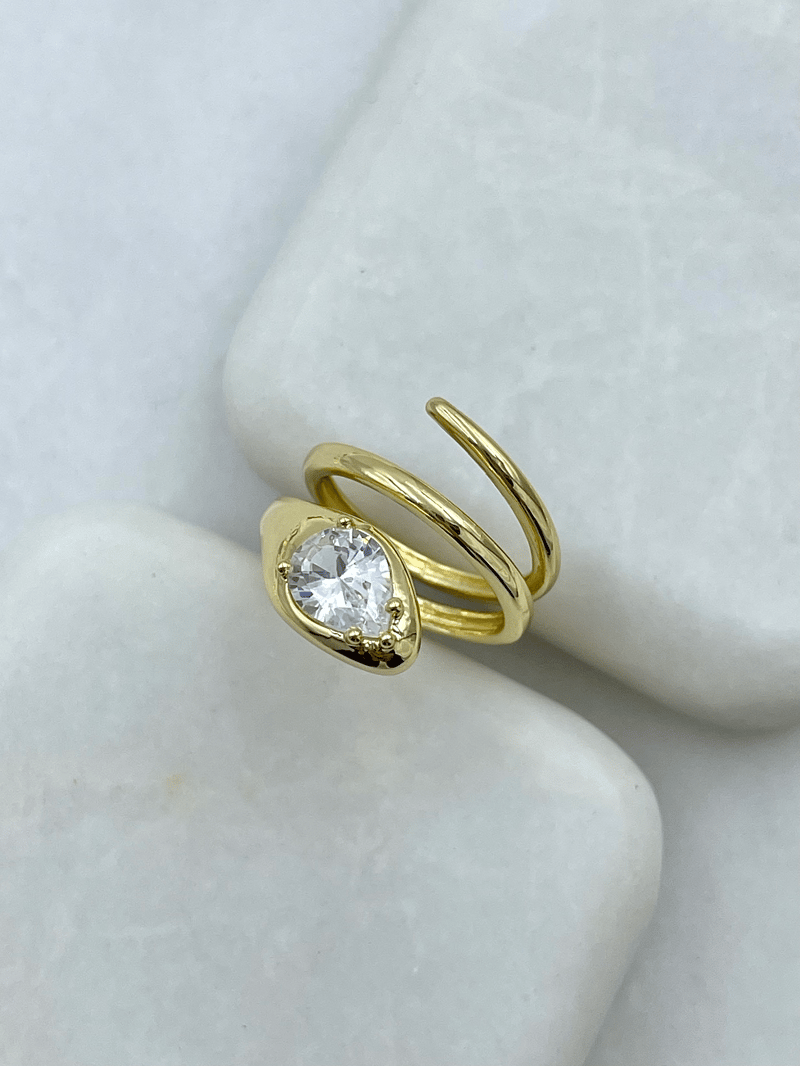 Altın Kaplama Zirkon Taşlı Yılan Model Serçe Parmak Yüzük Gold