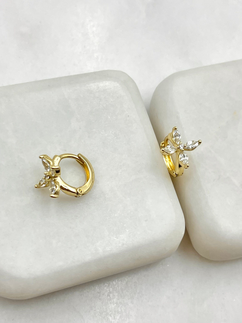 Özel Seri Minimal Kristal Çiçek Küpe Gold