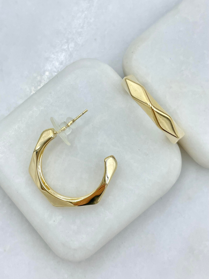 Özel Seri Üçgen Yansımalı Halka Küpe 2.7 cm Gold