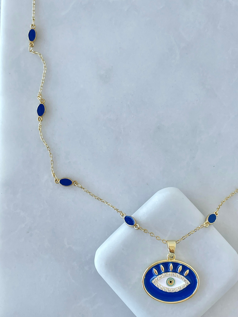 Altın Kaplama Mineli Göz Model Kolye Lacivert