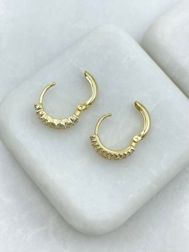 Özel Seri Gömme ve Kristal Taşlı Halka Küpe Gold