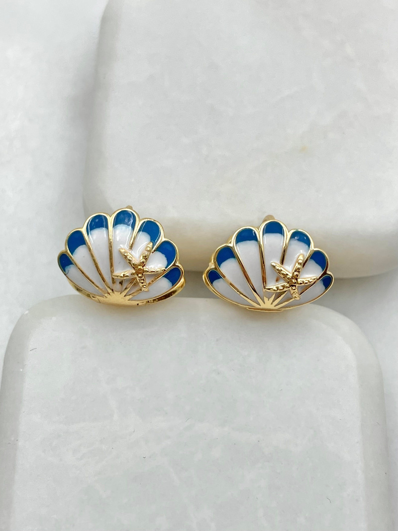 Mineli İstiridye Kabuğu Küpe Gold