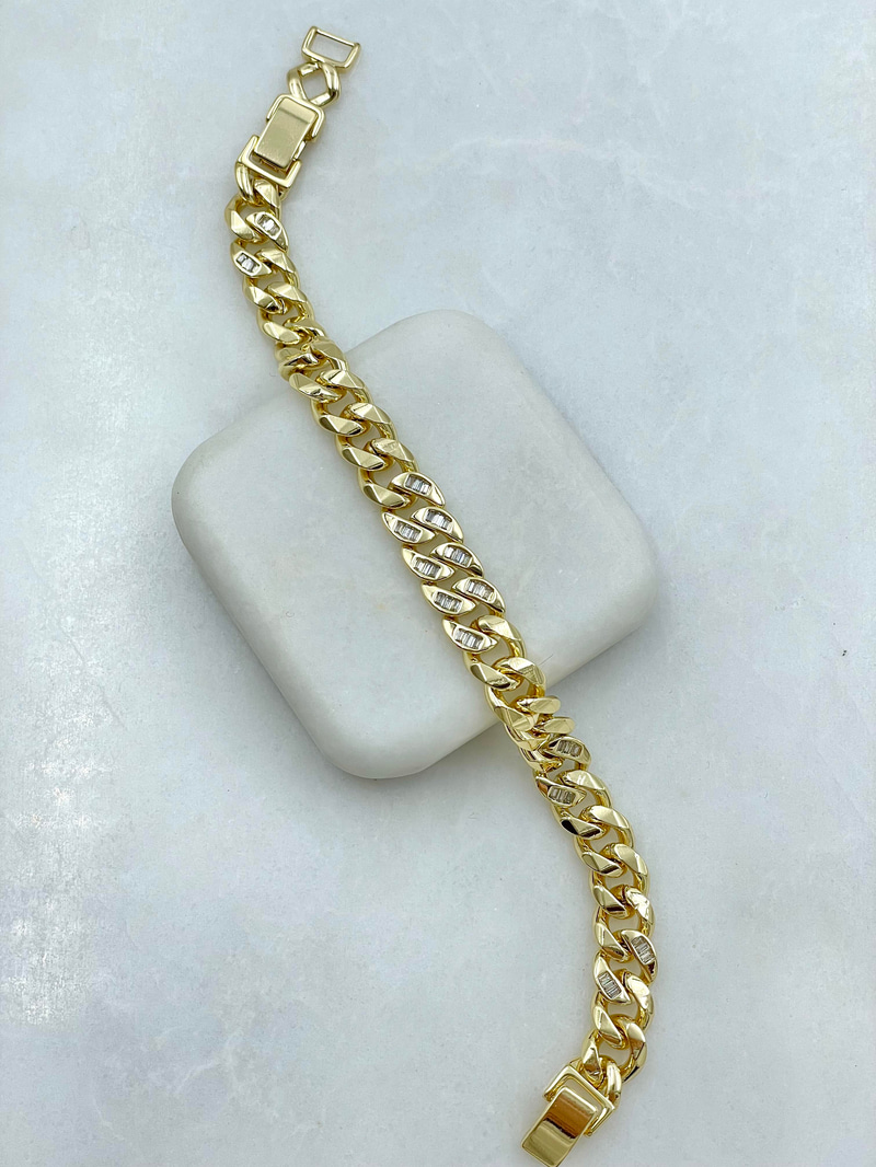 Altın Kaplama Kristal Taşlı Zincir Model Bileklik Gold