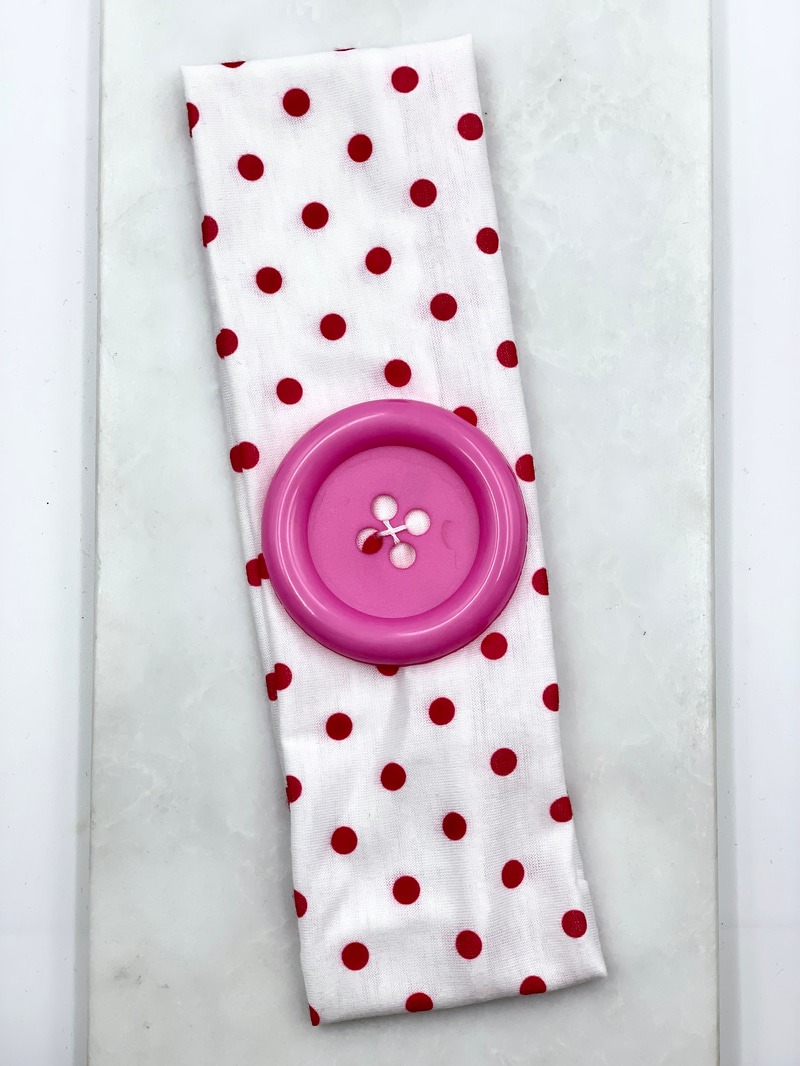 Düğme Detay Puantiyeli Bandana Pembe