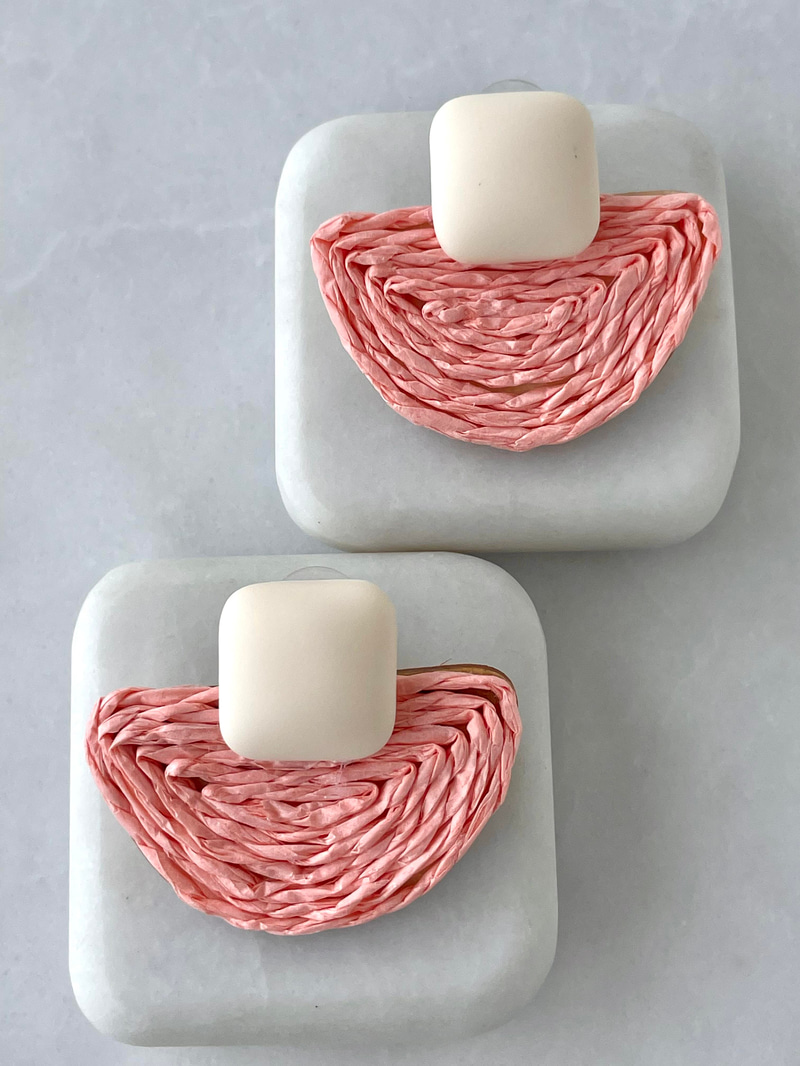 Hasır Yarım Daire Küpe Pembe