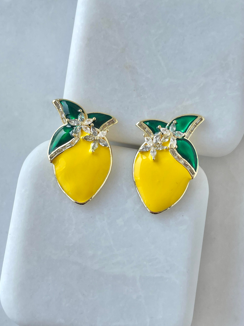 Altın Kaplama Mineli Limon Küpe Gold