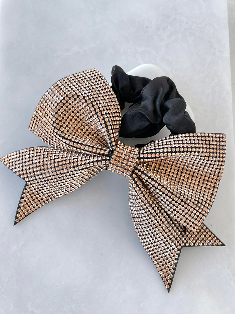 Kristal Taşlı Fiyonk Scrunchie Toka Bronz